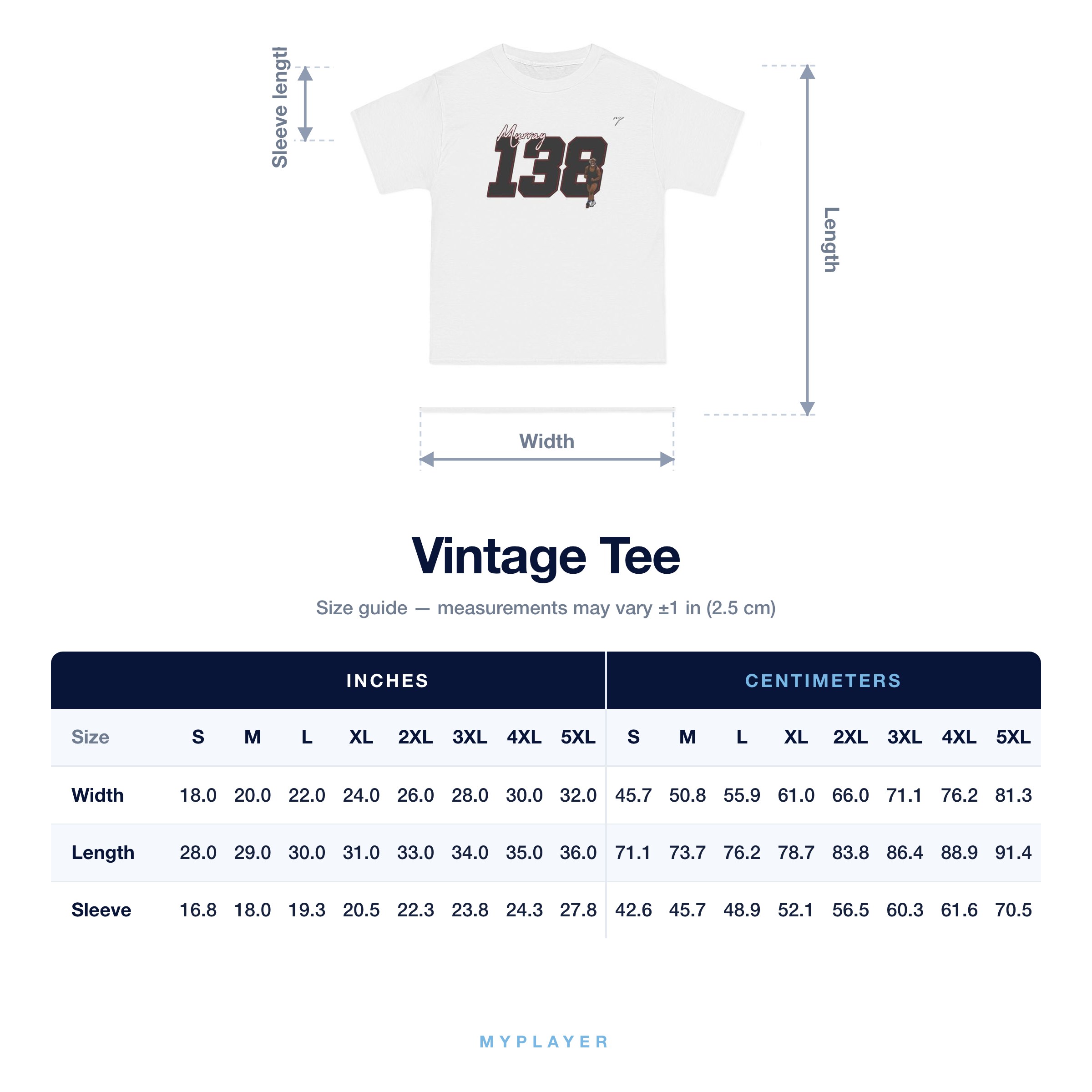Vintage Tee size chart