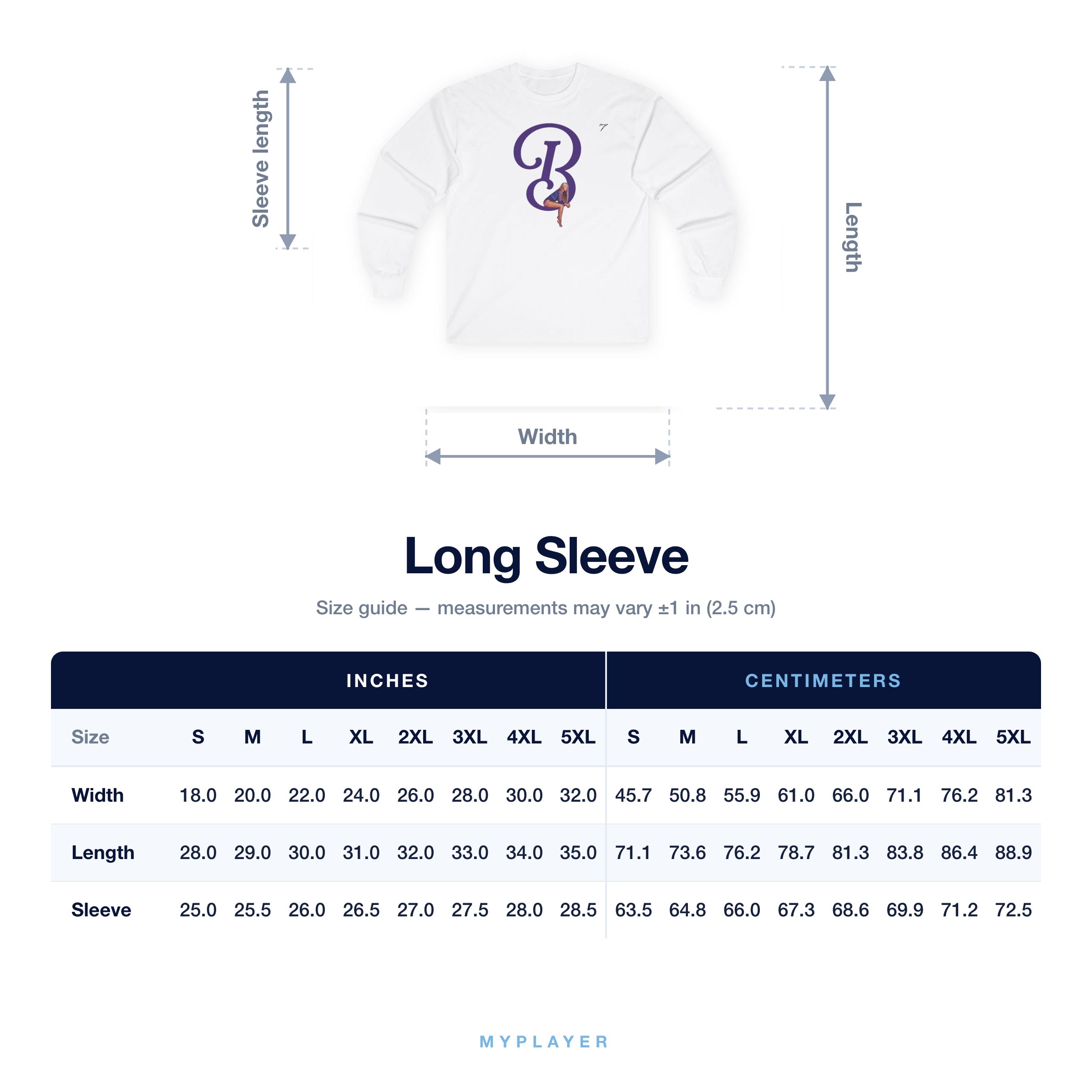 Long Sleeve size chart