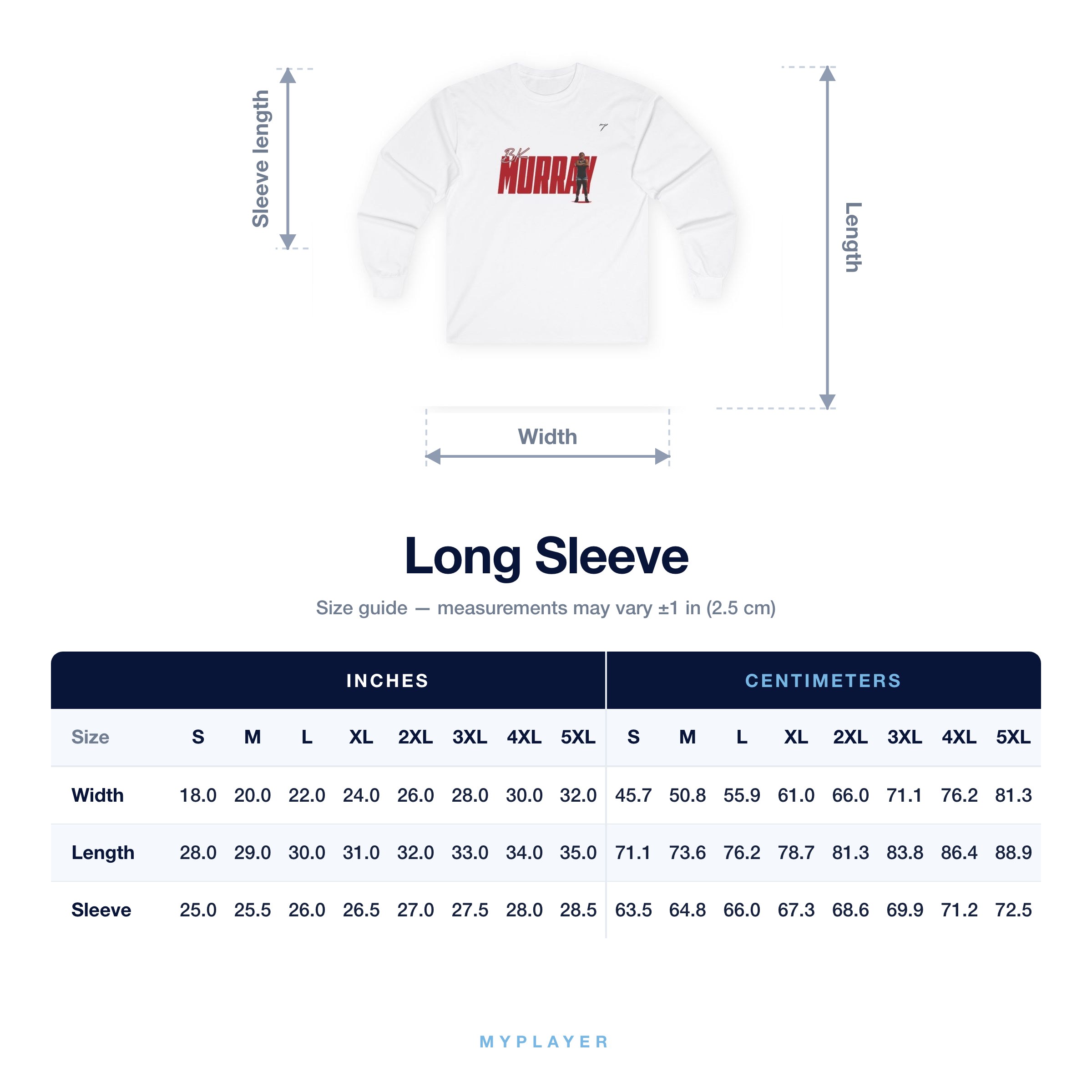 Long Sleeve size chart