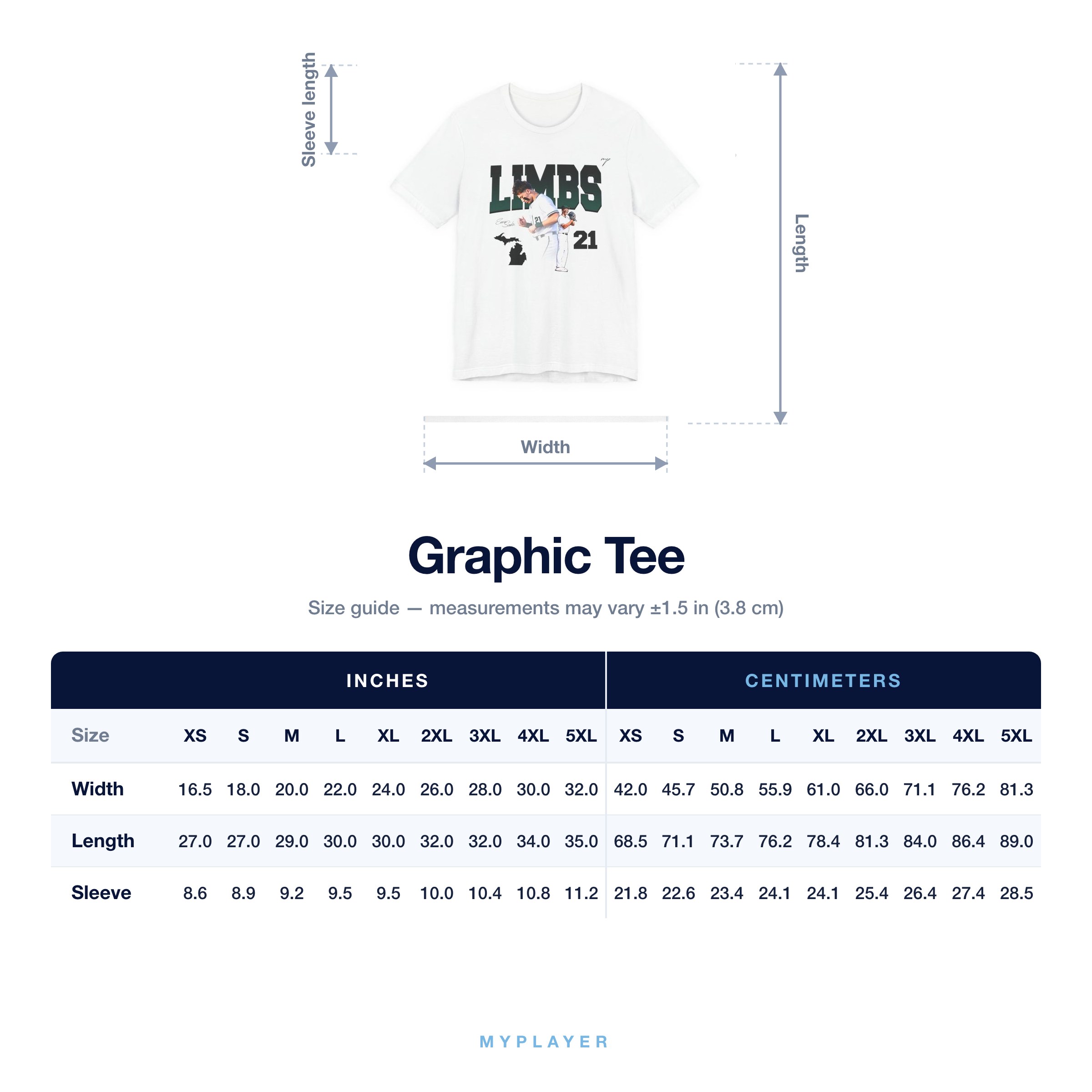 Graphic Tee size chart