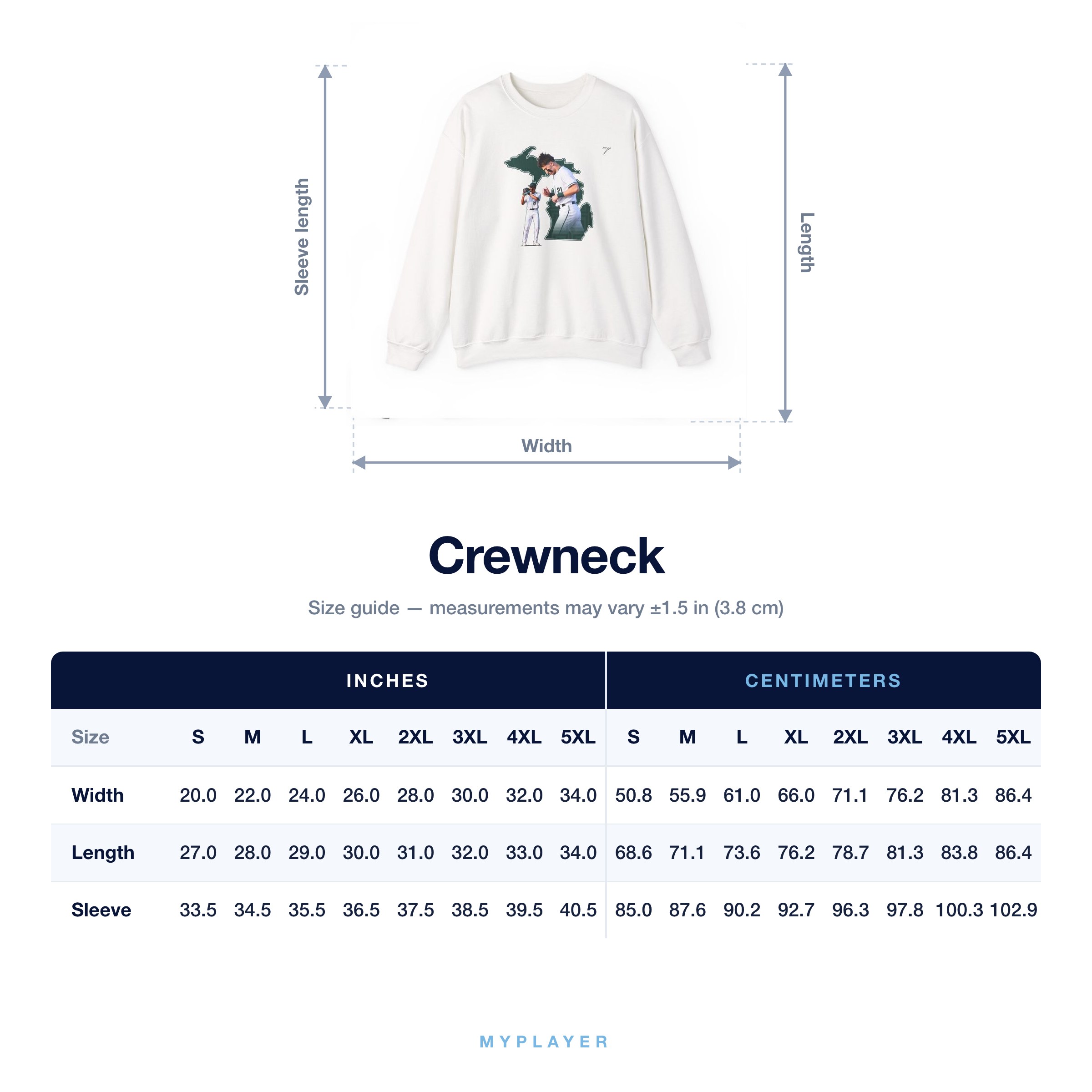 Crewneck size chart