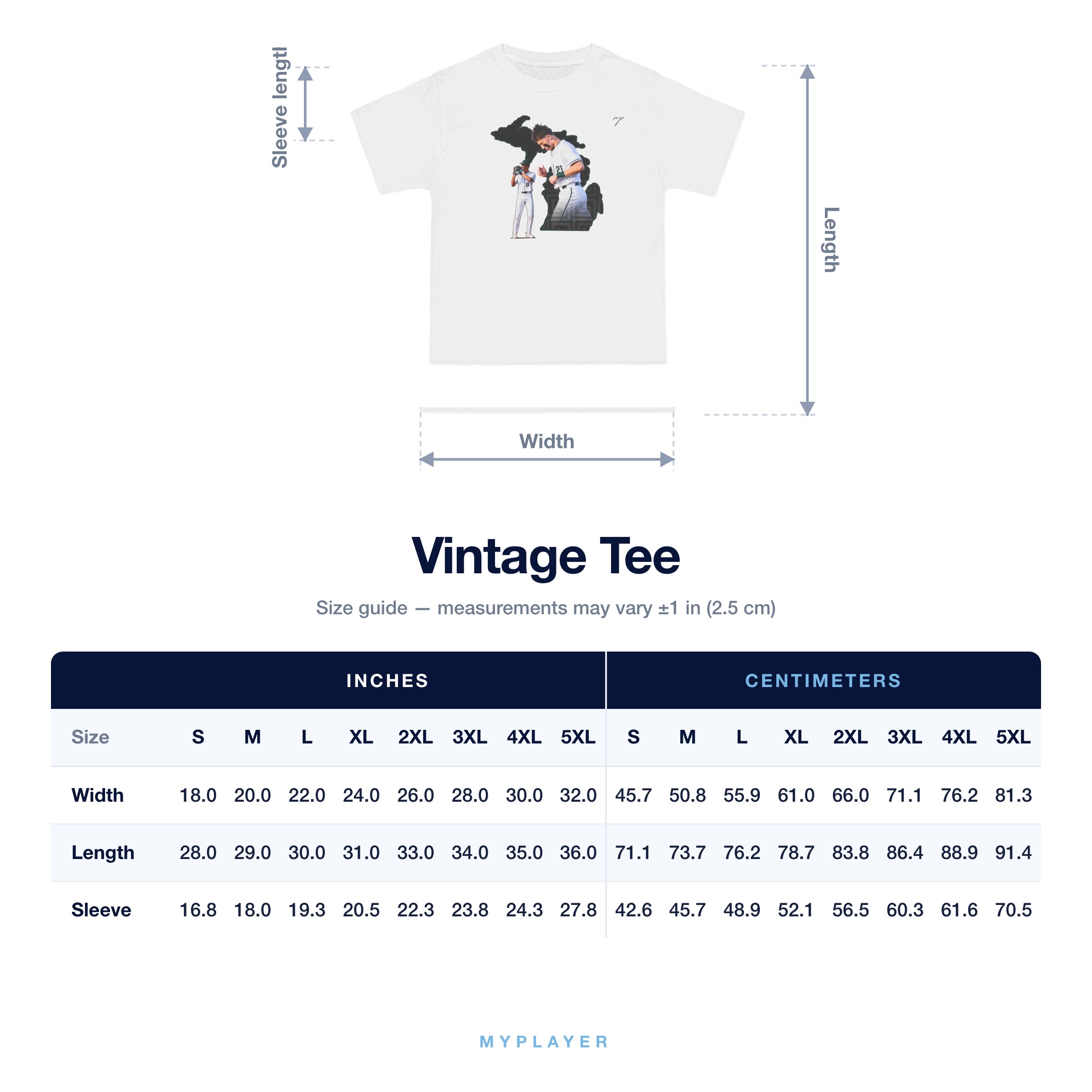 Vintage Tee size chart
