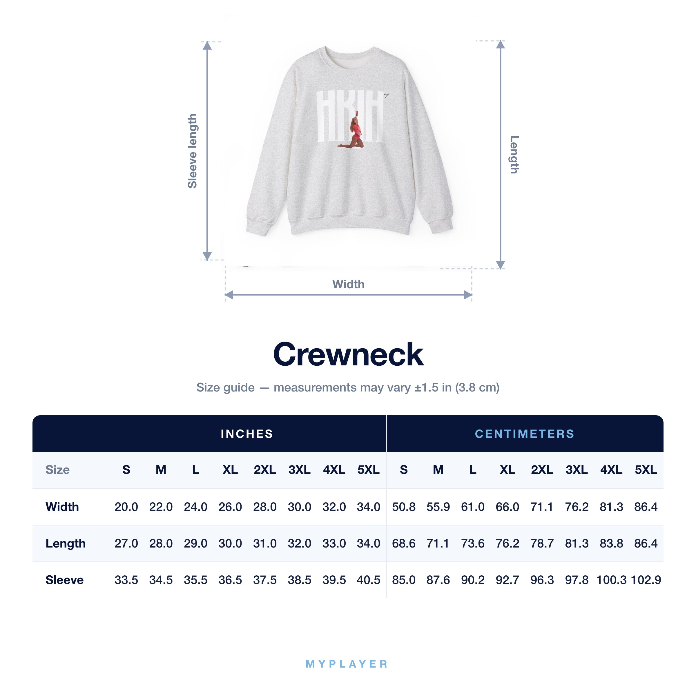 Crewneck size chart