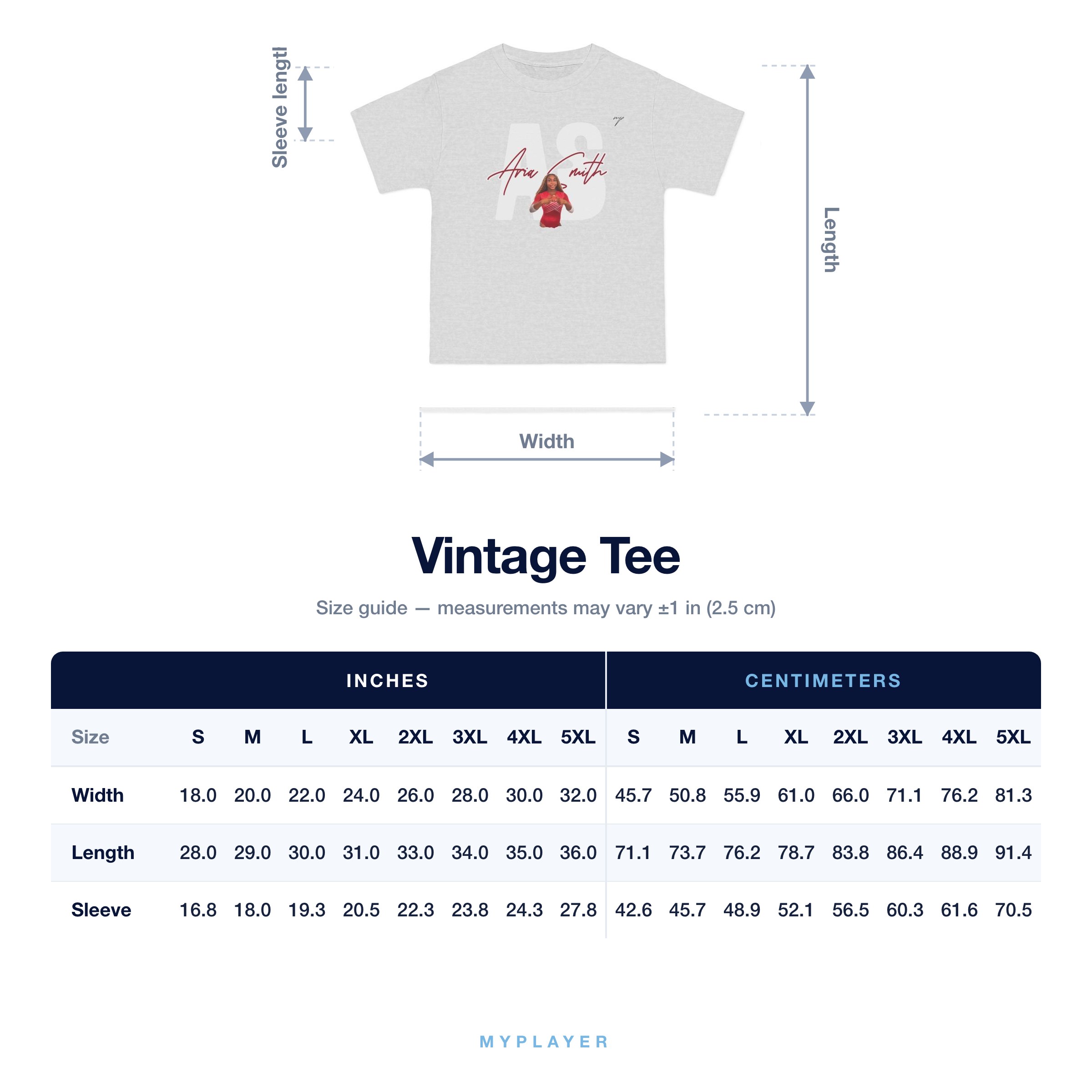 Vintage Tee size chart