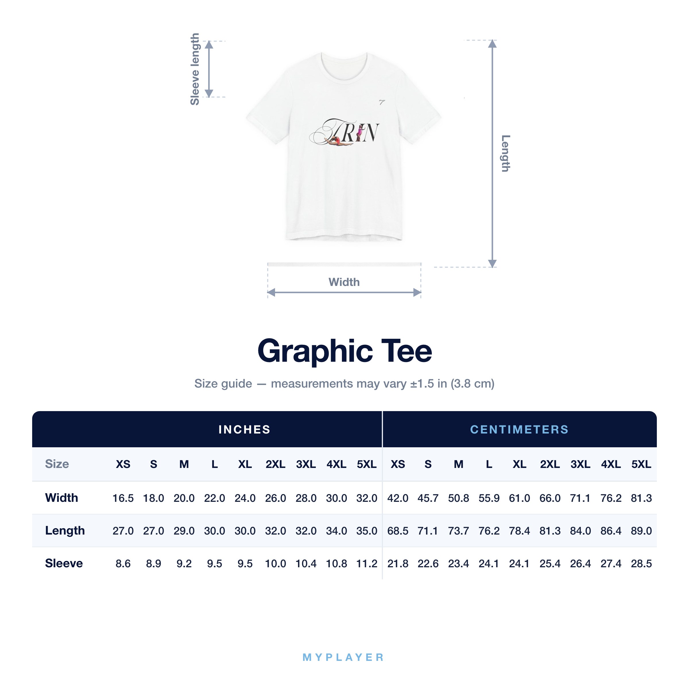 Graphic Tee size chart