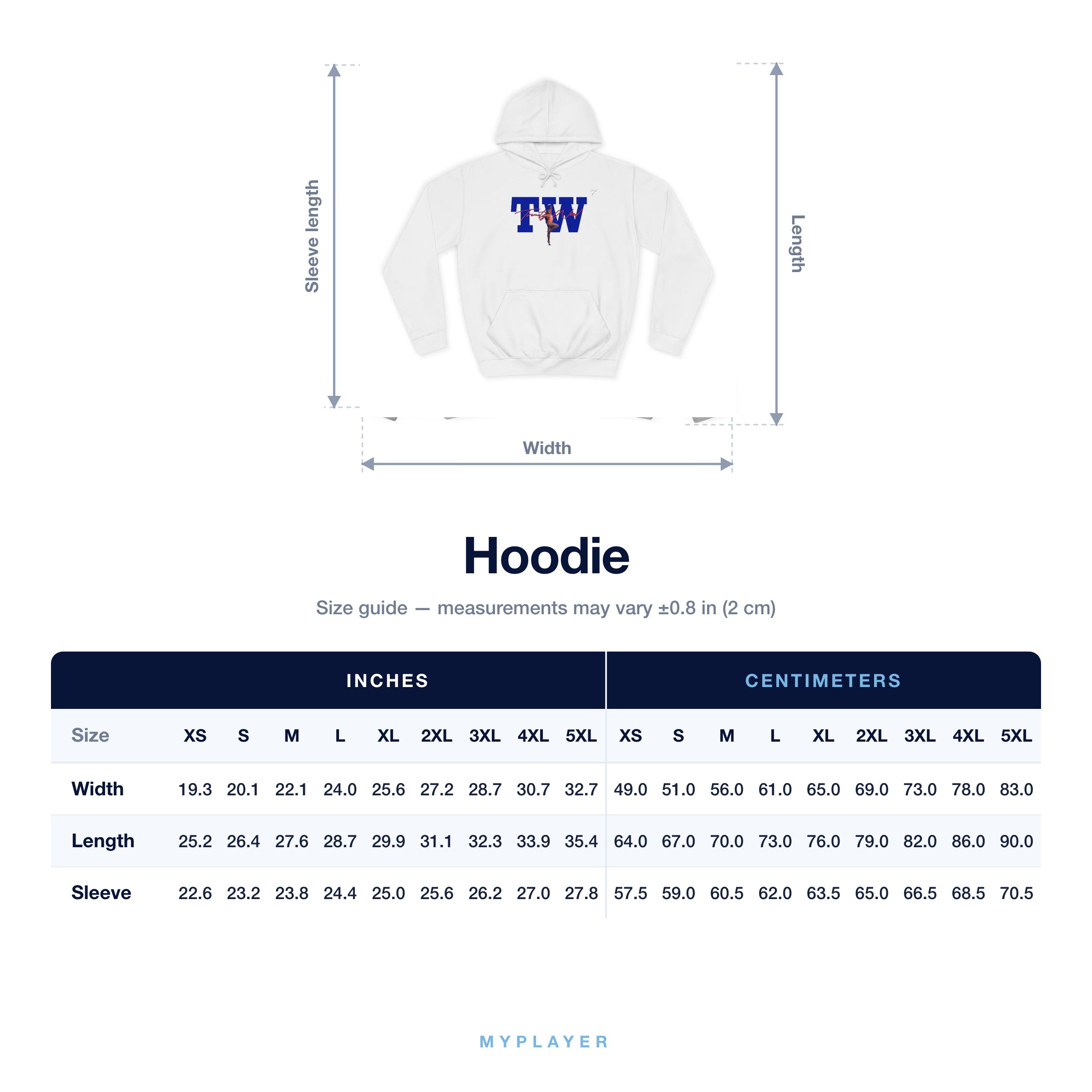 Hoodie size chart