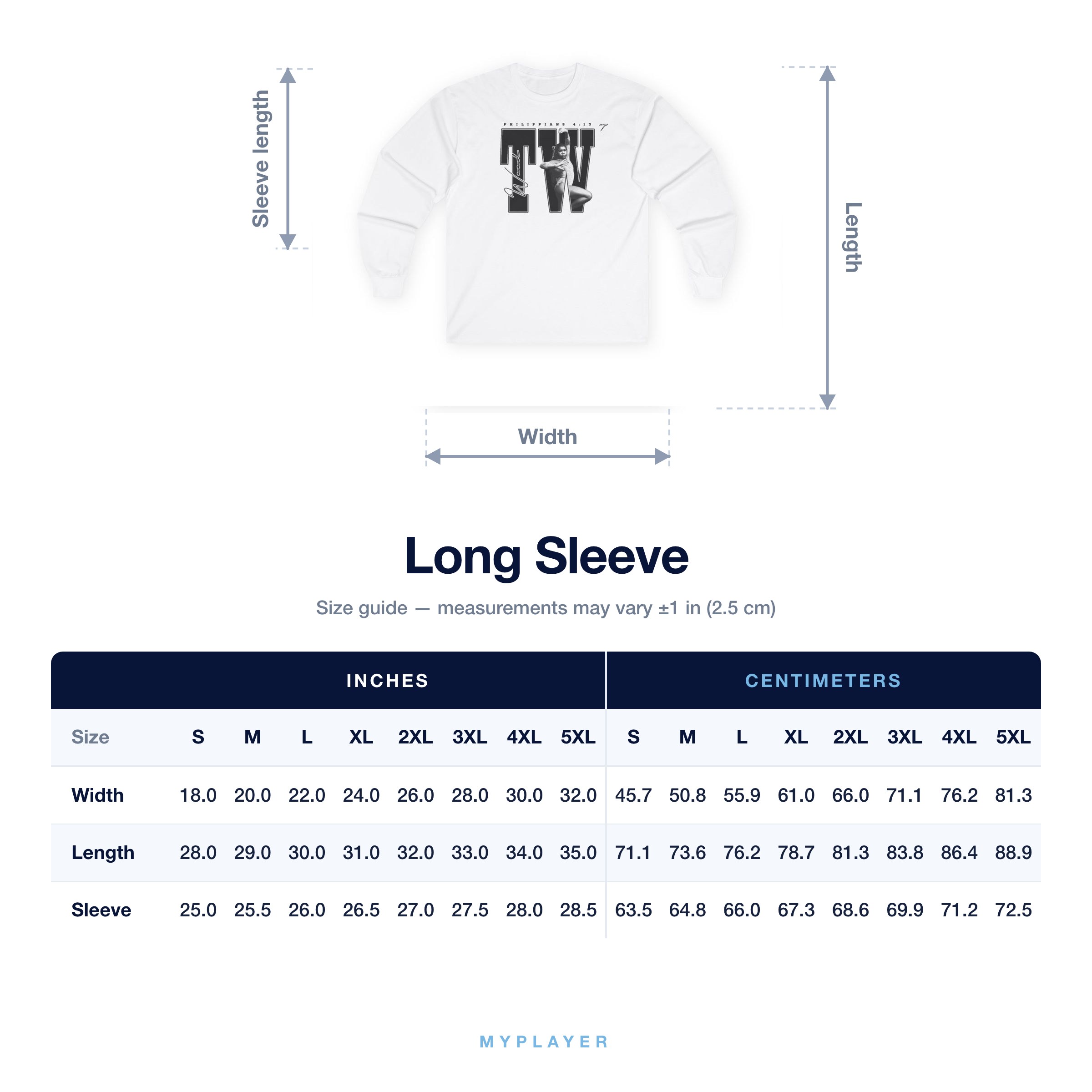 Long Sleeve size chart